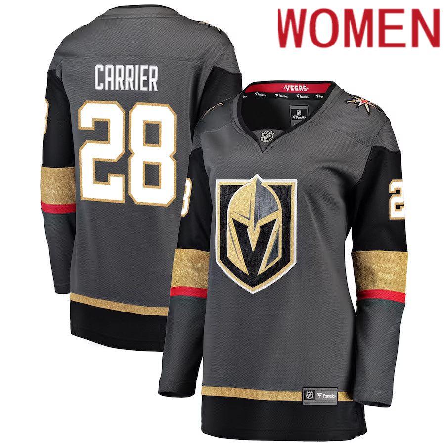 Women Vegas Golden Knights #28 William Carrier Fanatics Branded Gray Alternate Breakaway Player NHL Jersey